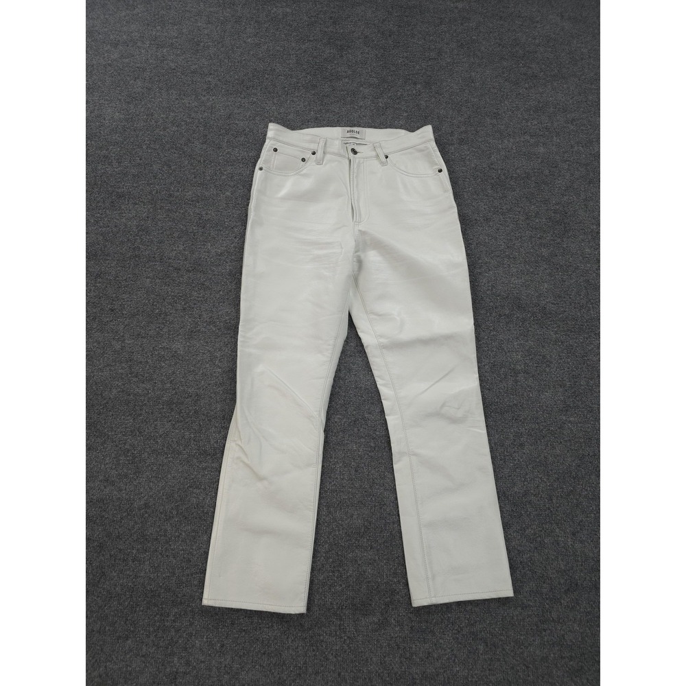 AGOLDE Pants Womens 28 White Riley‎ Long High Rise Straight Recycled Leather